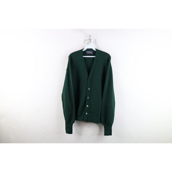 Vintage 70s Streetwear Mens XL Faded Kurt Cobain Knit Cardigan Sweater Green USA - Picture 1 of 11